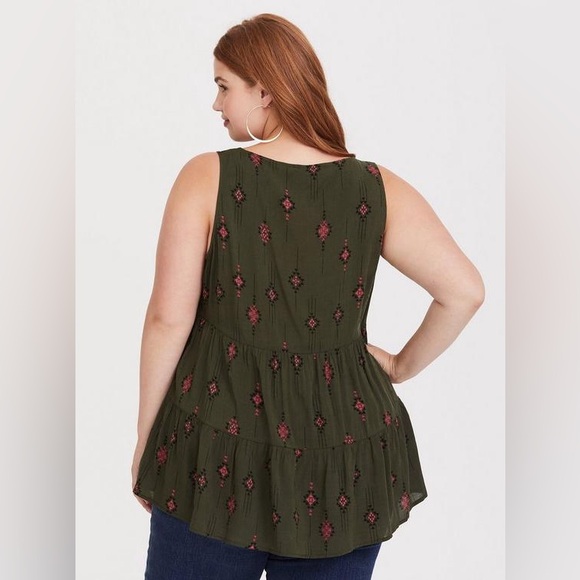 TORRID Challis Tiered Tunic Tank in Ikat Buttons Scoop Neck Tribal Bohemian 3 - Picture 4 of 16